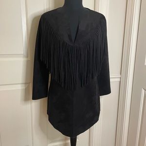 Suede Fringe Black Dress